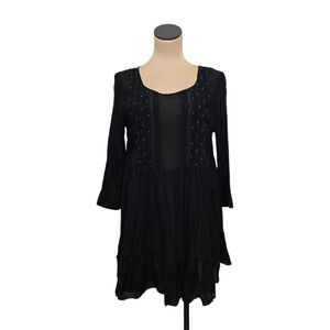 Maeve Dress Womens‎ Medium Black Embroidered Boho Long Sleeve Tunic Flowy India